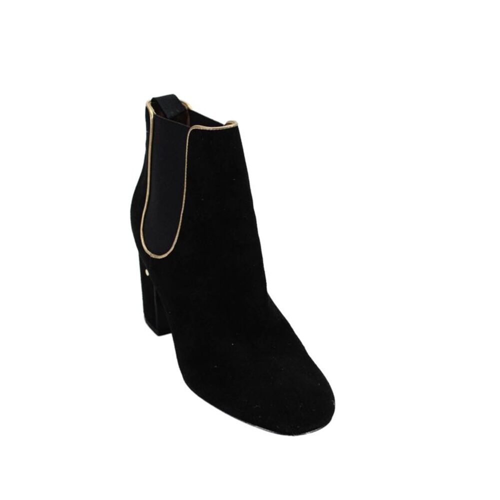 Laurence Dacade Womens Suede Gold Trim Slip On heeled Ankle Boots Black Size 8